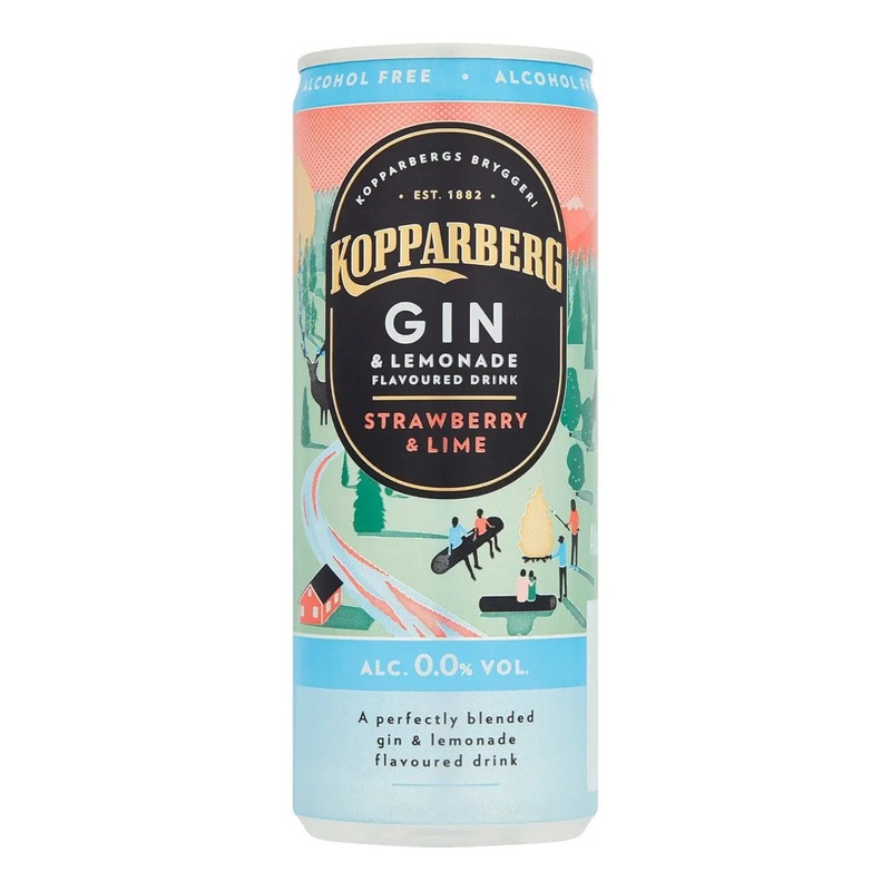 Kopparberg Alcohol Free Strawberry & Lime Gin and Lemonade Premixed Can, 250 ml