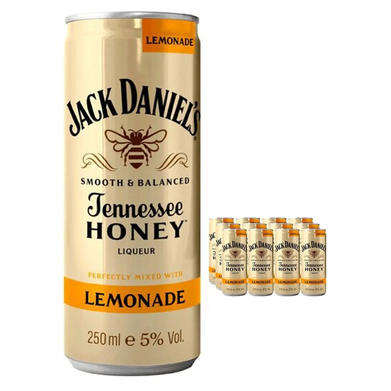 Jack Daniel's Tennessee Honey Whiskey and Lemonade Premixed Cocktail Price Marked Multipack, 12 x 250 ml