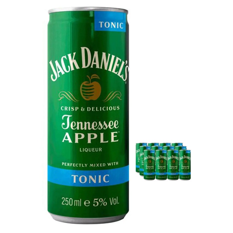 Jack Daniel's Tennessee Whiskey Apple Liqueur and Tonic Premixed Cocktail Multipack, 12 x 250 ml