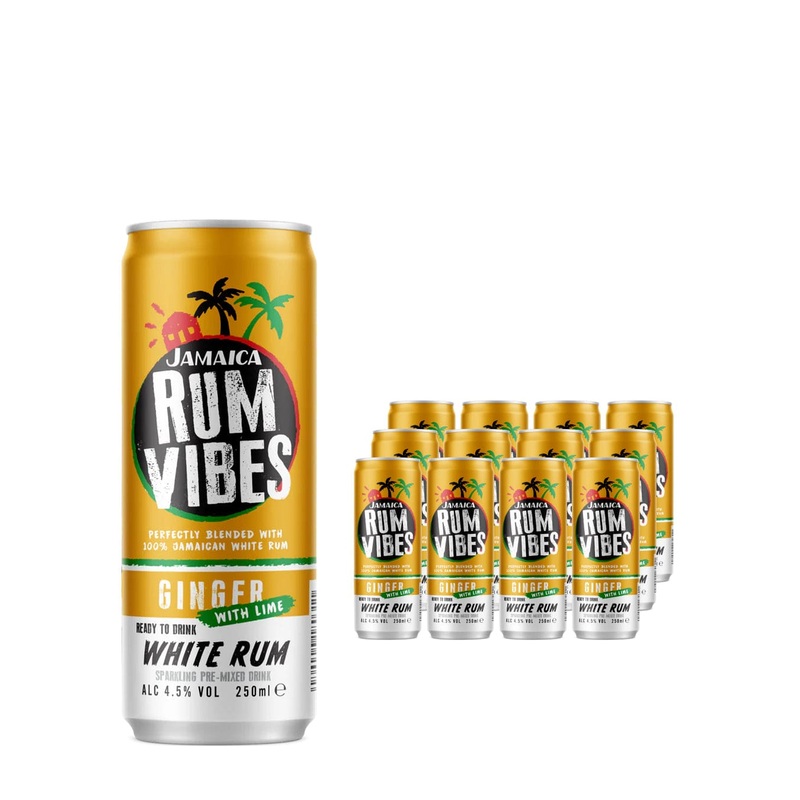 Jamaica Rum Vibes Ginger with Lime & White Rum Premixed Drink, 12 x 250 ml