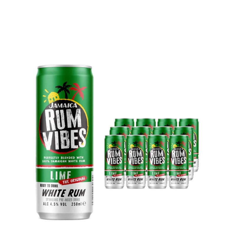 Jamaica Rum Vibes Lime with White Rum Premixed Drink, 12 x 250 ml