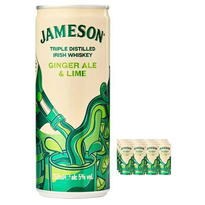 Jameson Irish Whiskey Ginger Ale & Lime Premixed Cocktail Multipack, 12 x 250 ml
