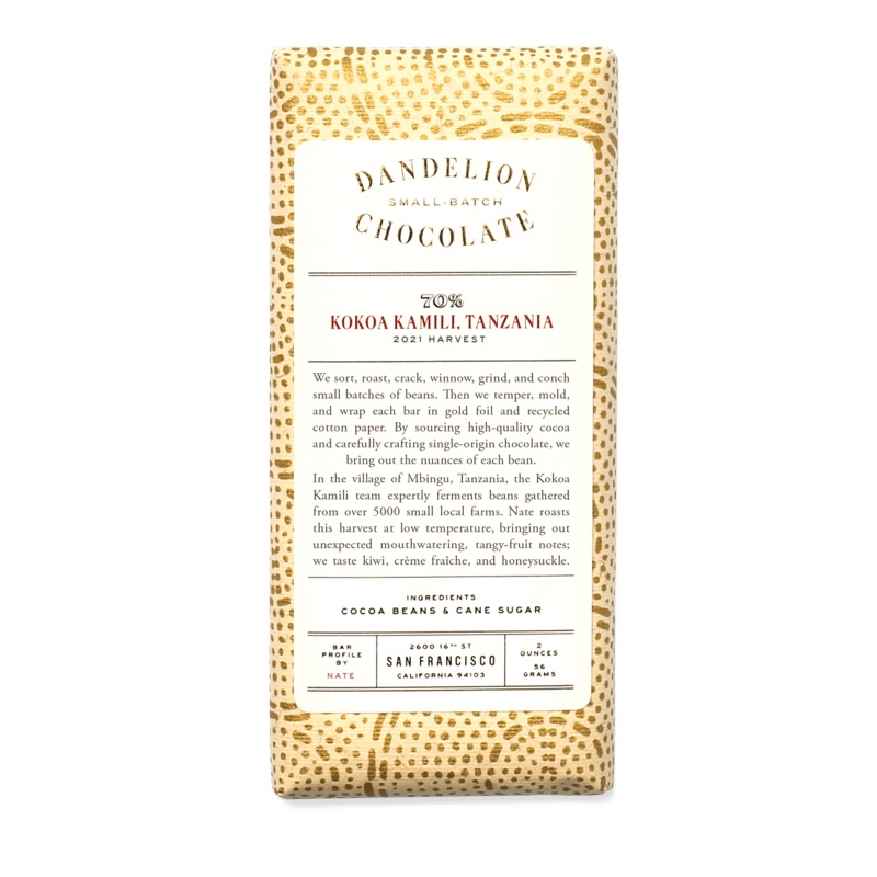 DANDELION CHOCOLATE Kokoa Kamili 70%Tanzania Chocolate Bar