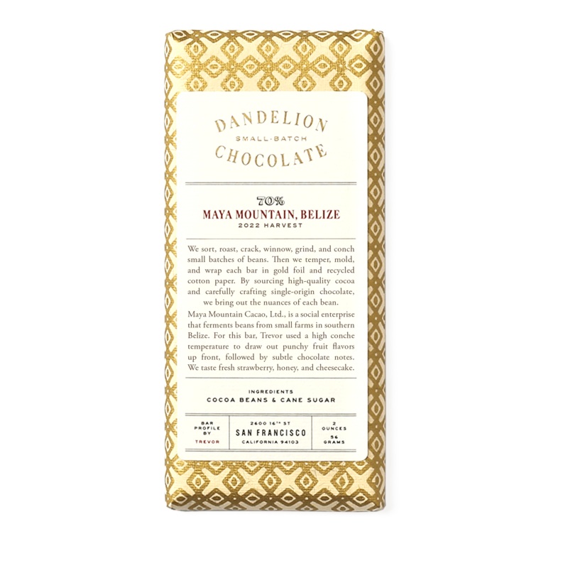 DANDELION CHOCOLATE Maya Mountain 70% Belize Chocolate Bar