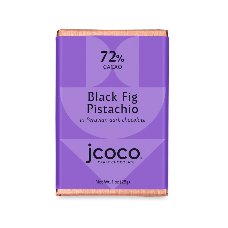 JCOCO 72% Peruvian Dark Chocolate With Black Fig Pistachio Cacao Bar