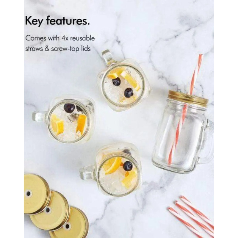 VonShef 4 Piece Glass Mason Jar Set