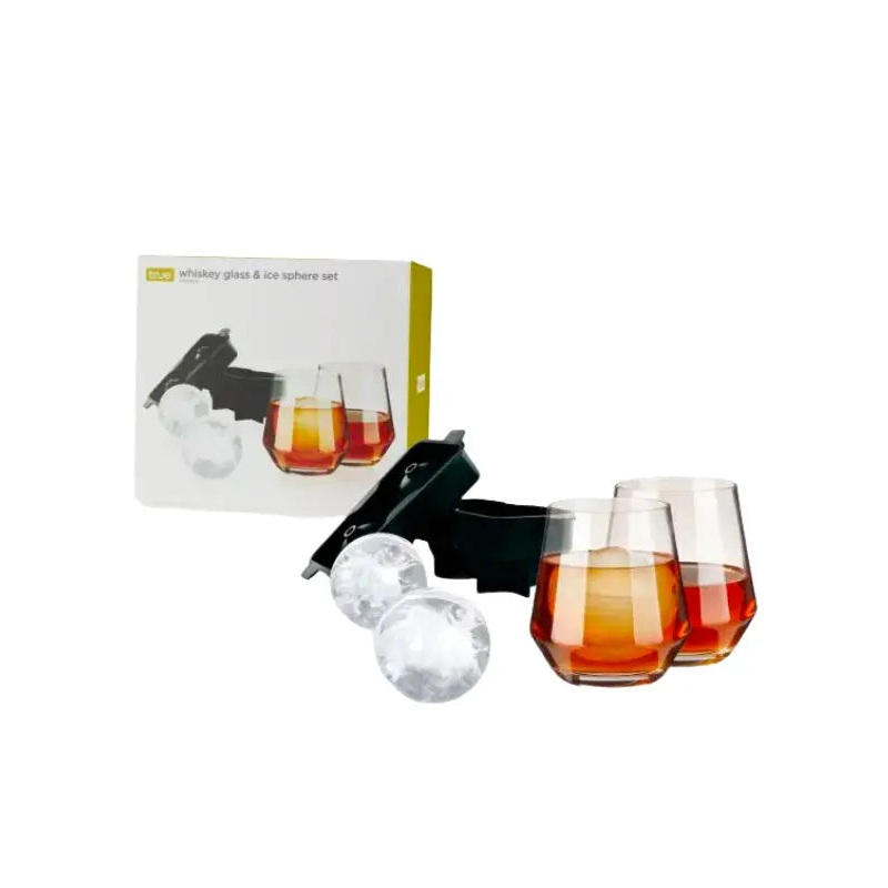 Whiskey Glass and Sphere Ice Tray Set by True